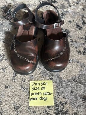 Dansko Brown Leather Mary Jane Clogs with Ankle Strap Size 39